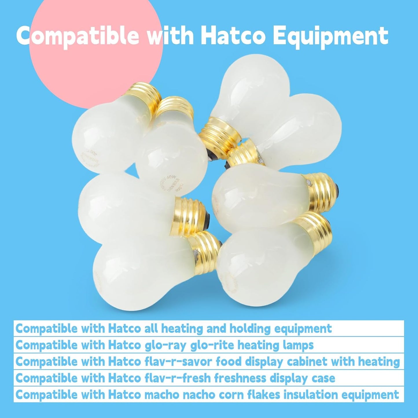 Paquete de 8 bombillas A15 E26 40 W compatibles con horno Hatco