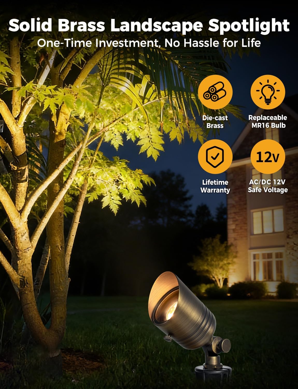 Focos latón LED 12V MR16 5W IP65 exterior patio jardín