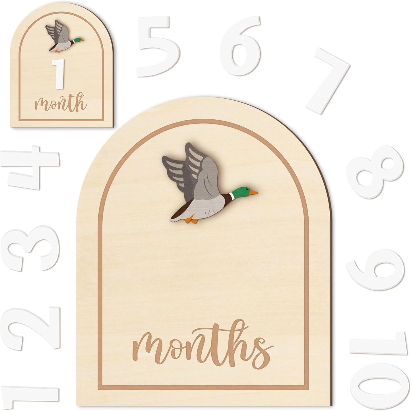 Tarjetas hitos mensuales de madera pato 3D para bebé