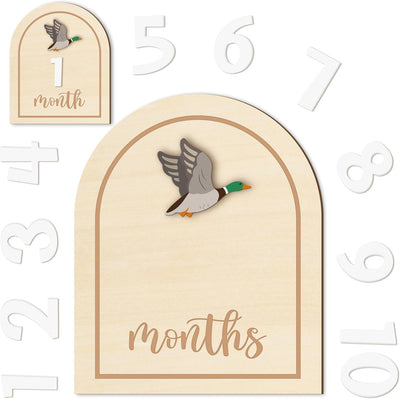 Tarjetas hitos mensuales de madera pato 3D para bebé