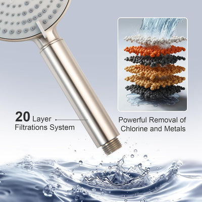 Cabezal ducha filtrado 20 etapas acero inox 60pulg 6 modos