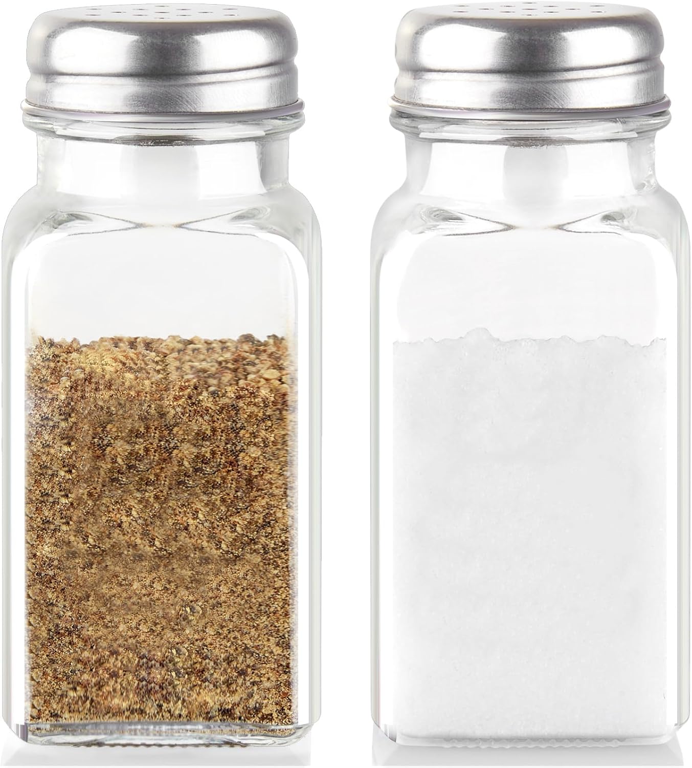Juego salero pimentero vidrio 2.7oz tapas acero inox