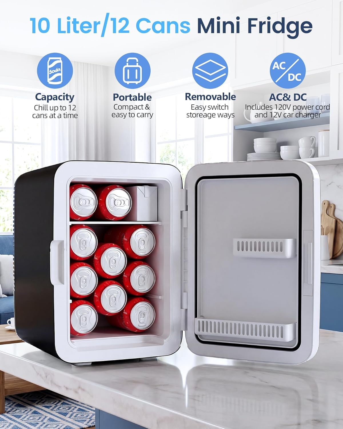 Mini refrigerador 10L portátil con adaptadores CA/CC