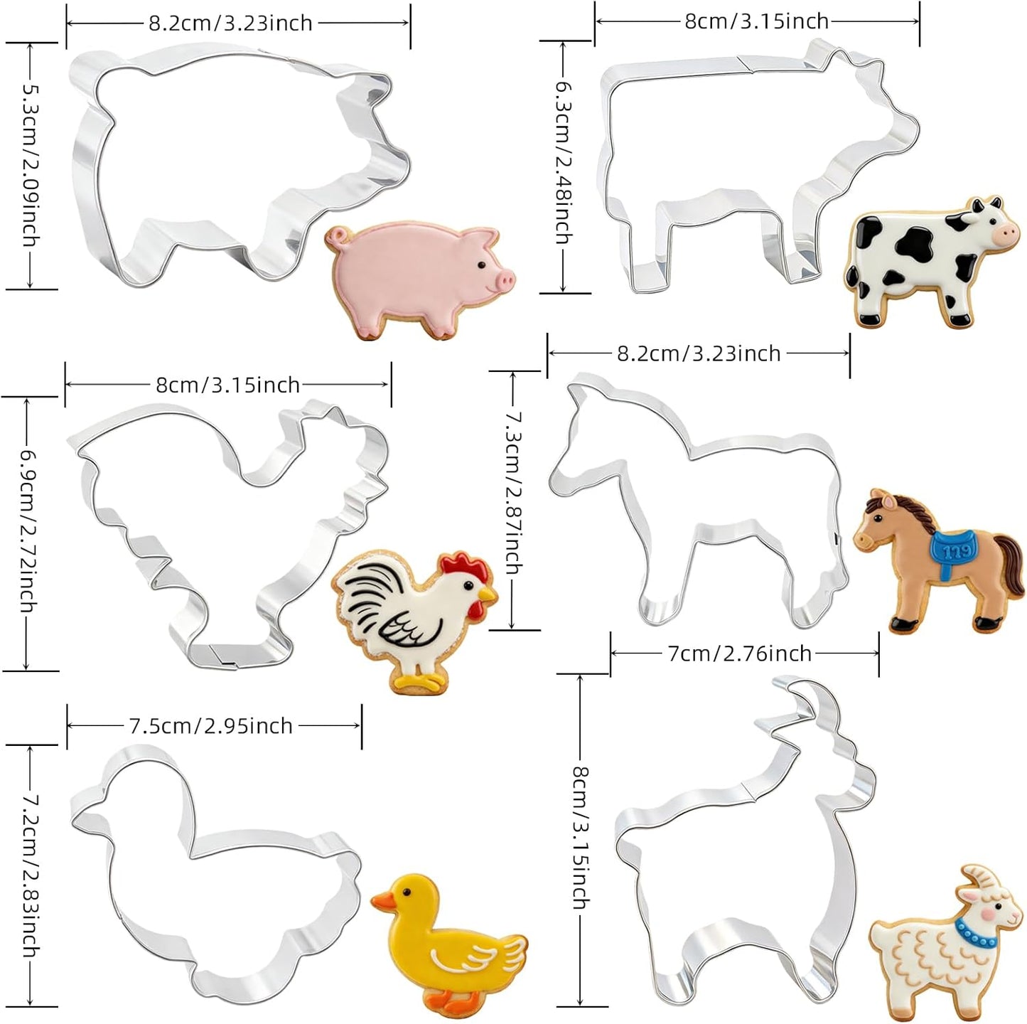 Set 6 Cortadores Galletas Animales Granja Acero Inox