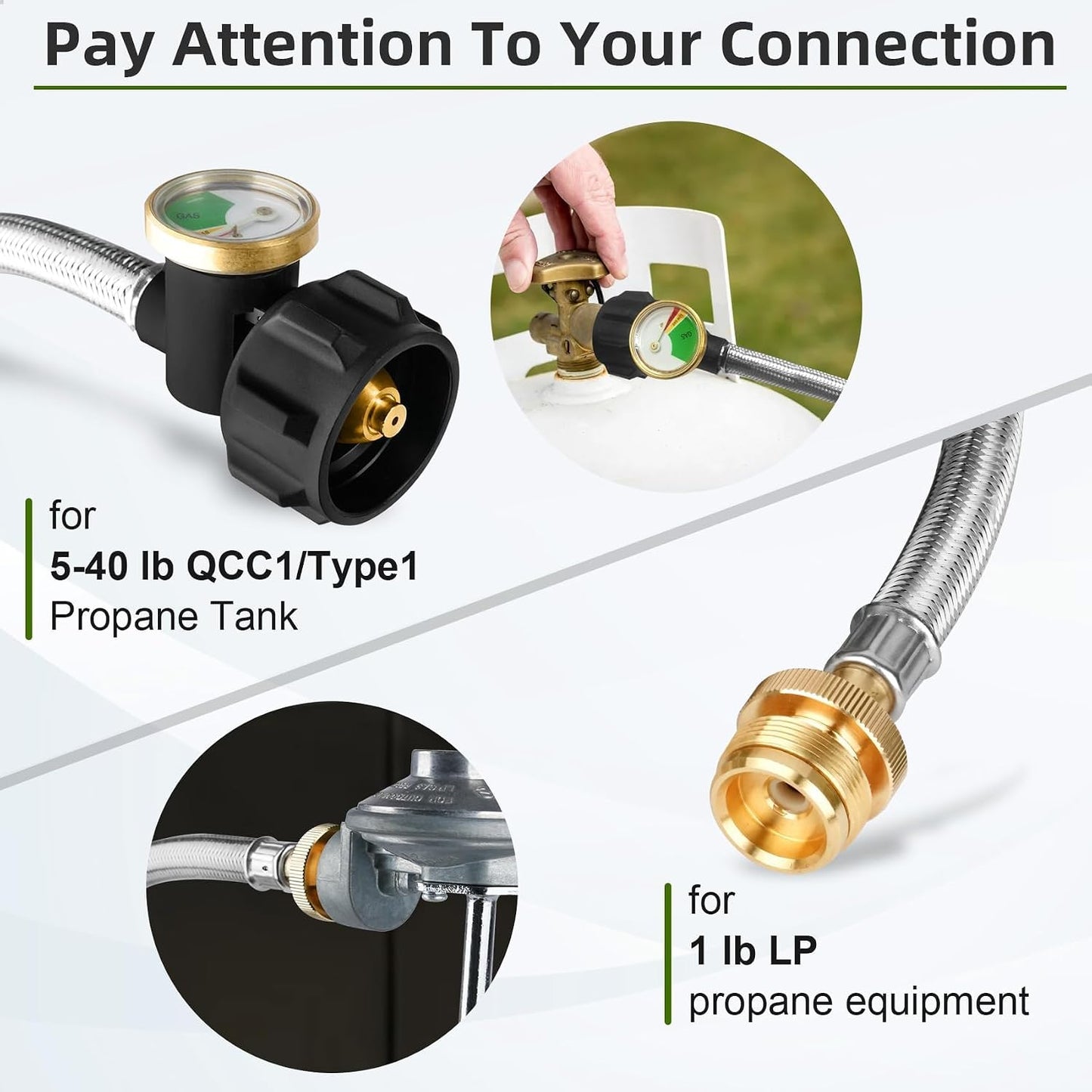 Adaptador manguera propano 6ft 1-20lb acero inox