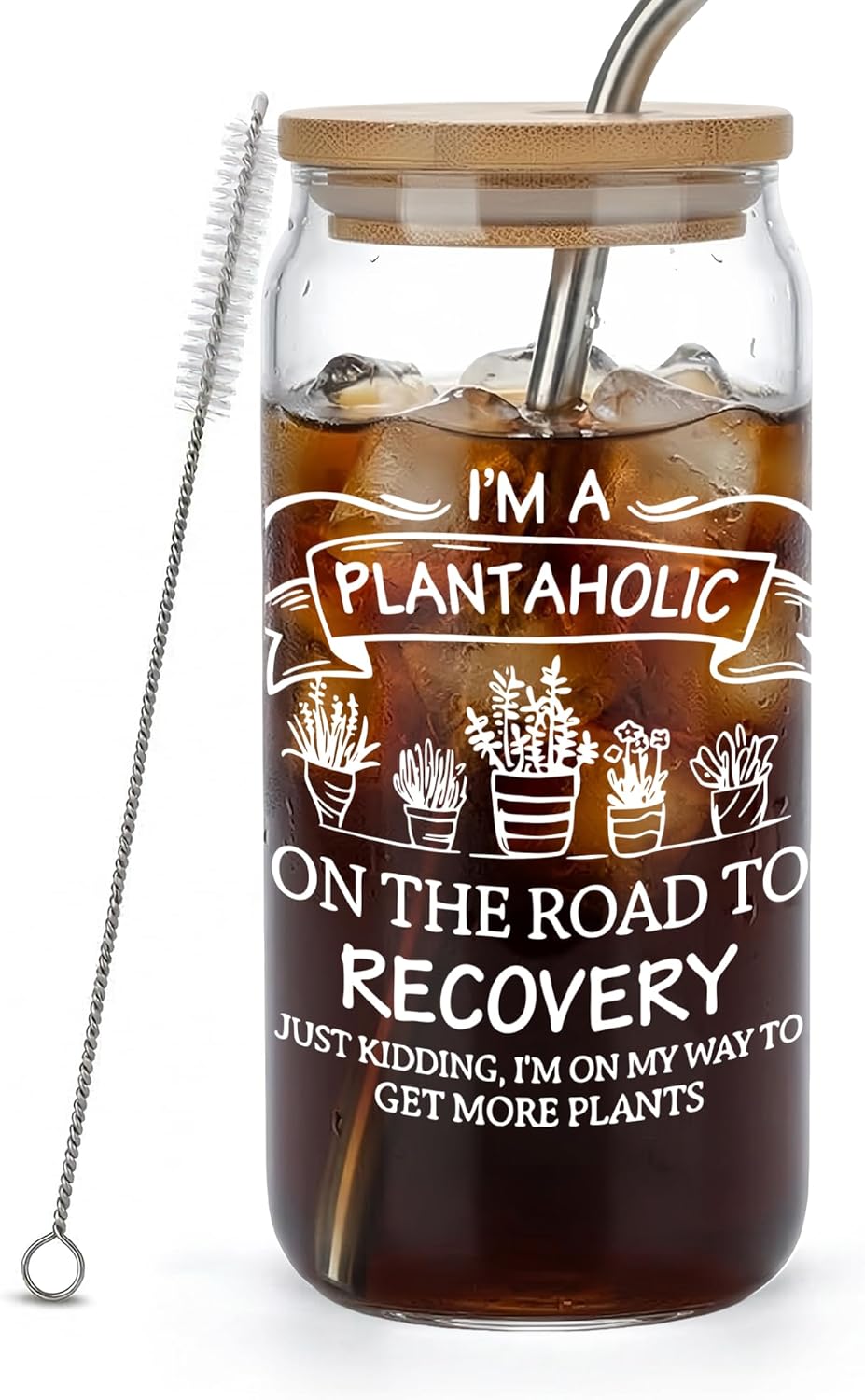 Vaso para regalar con tapa y cepillo de 16 oz para amantes de las plantas