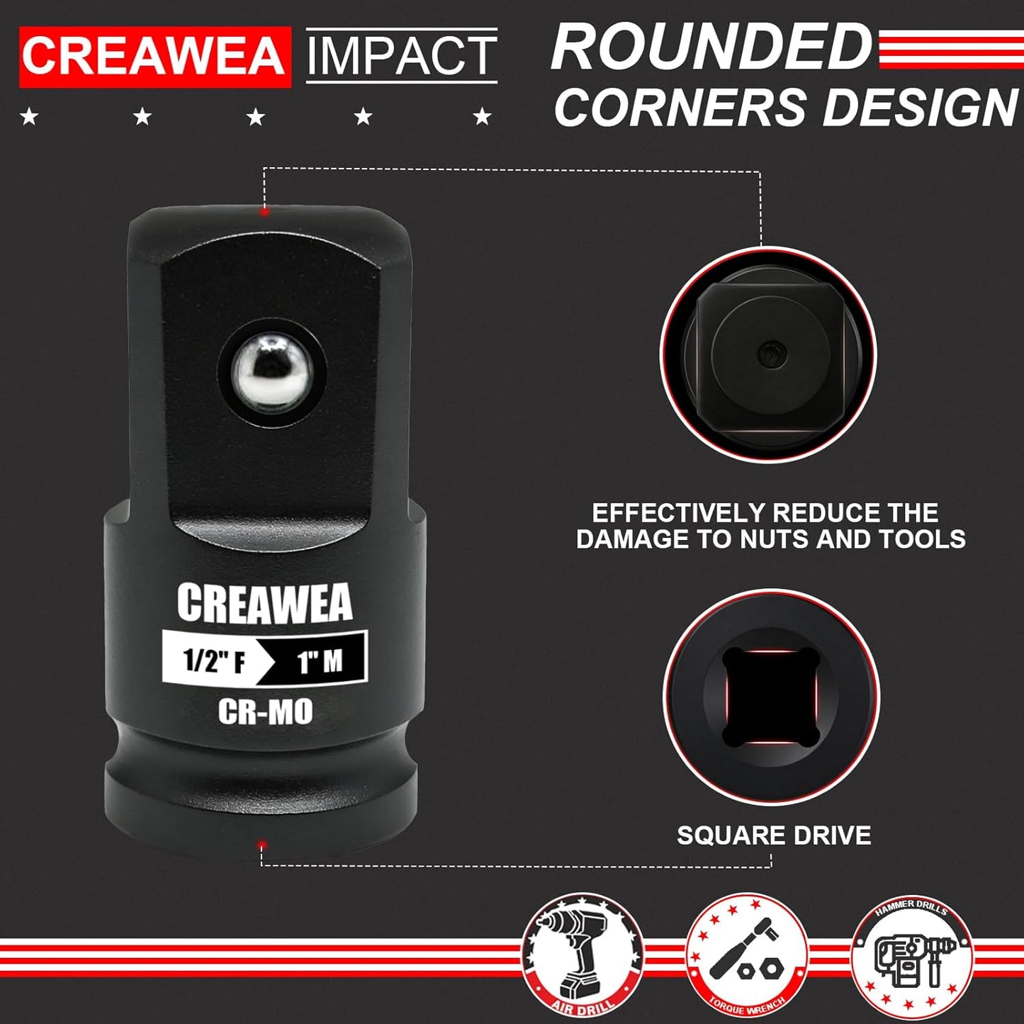 Adaptador enchufe impacto 1/2" a 1" acero cromo molibdeno
