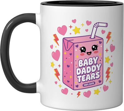 Taza Cerámica Kawaii con Diseño de Bebé y Papá Negro/Blanco