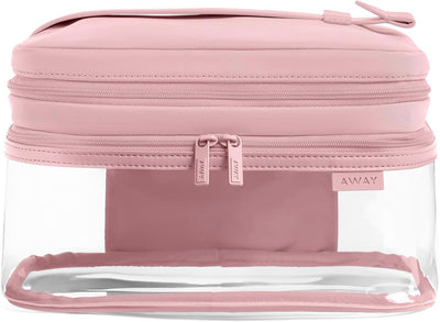 Estuche cosméticos transparente TSA aprobado con mango cuero