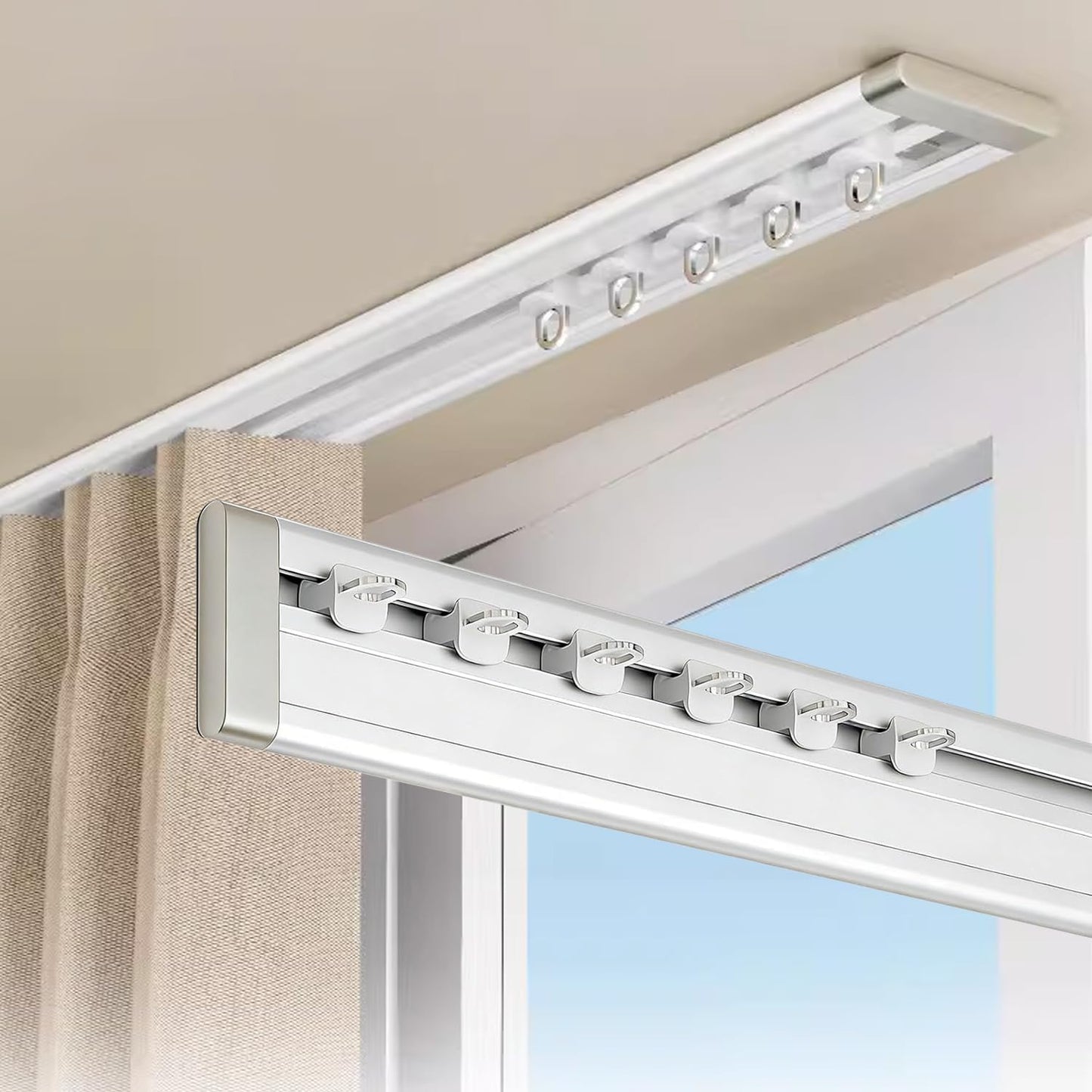 Riel cortina ultrafino autoadhesivo para pared silencioso