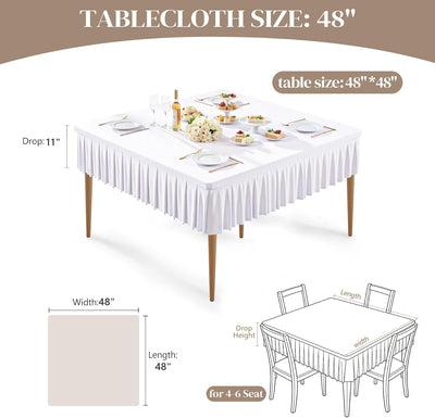2 Manteles Elastano Blanco Mesa 48x48pulg Con Falda Plisada