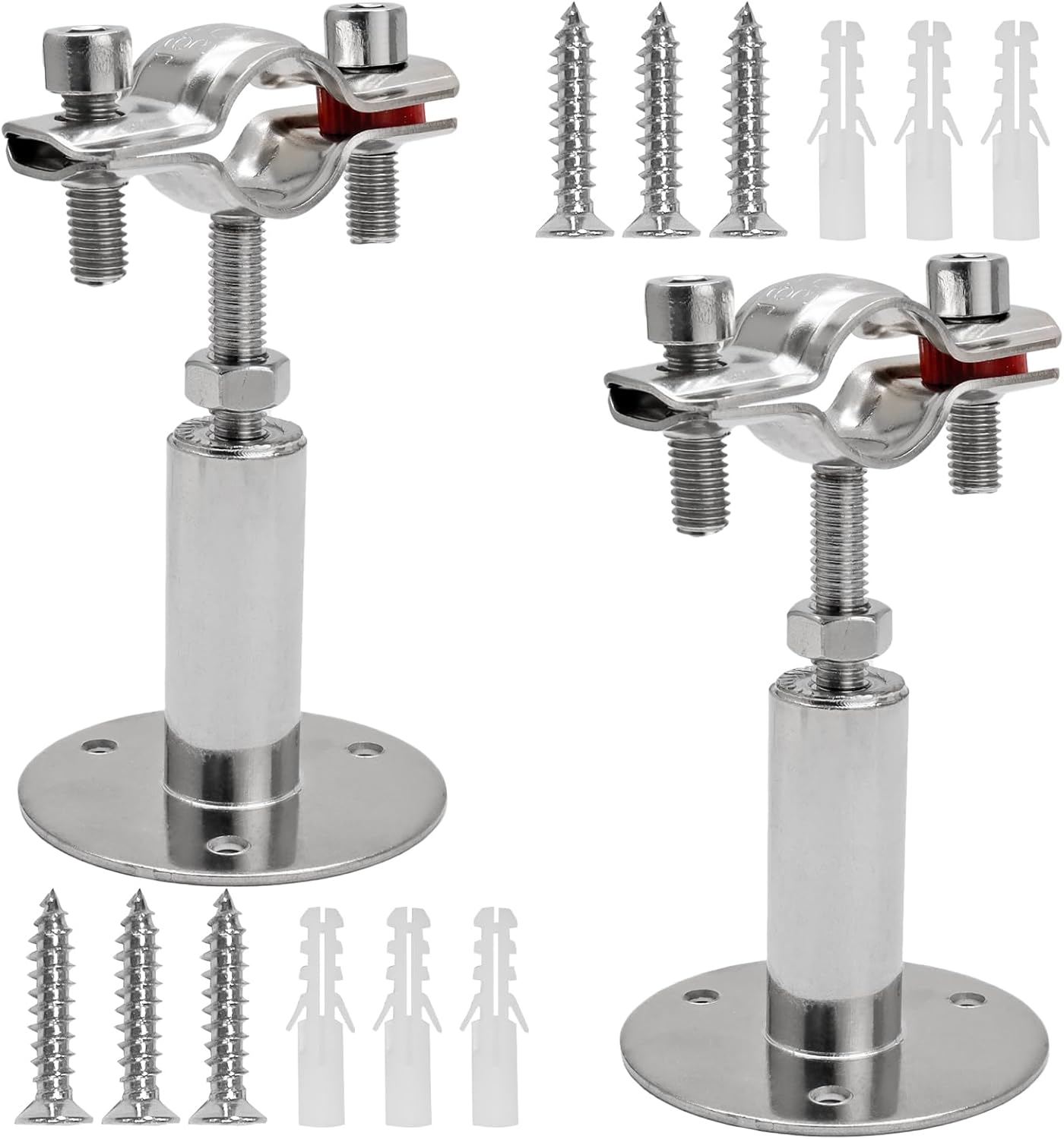 2 Soportes Tubo Acero Inox 3/4-7/8 Pulg Pared