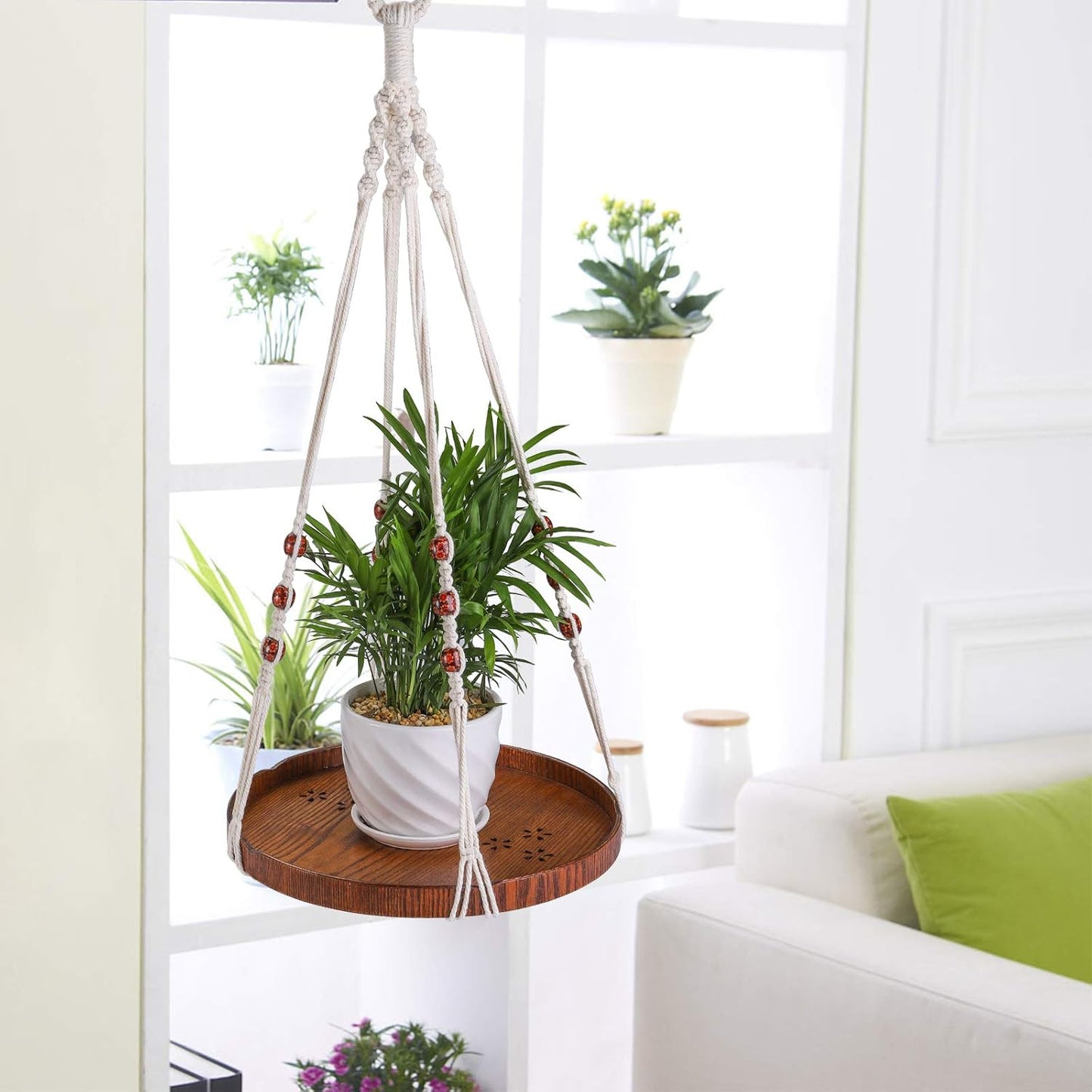 Colgador macramé 2 ganchos soporte plantas suculentas cactus