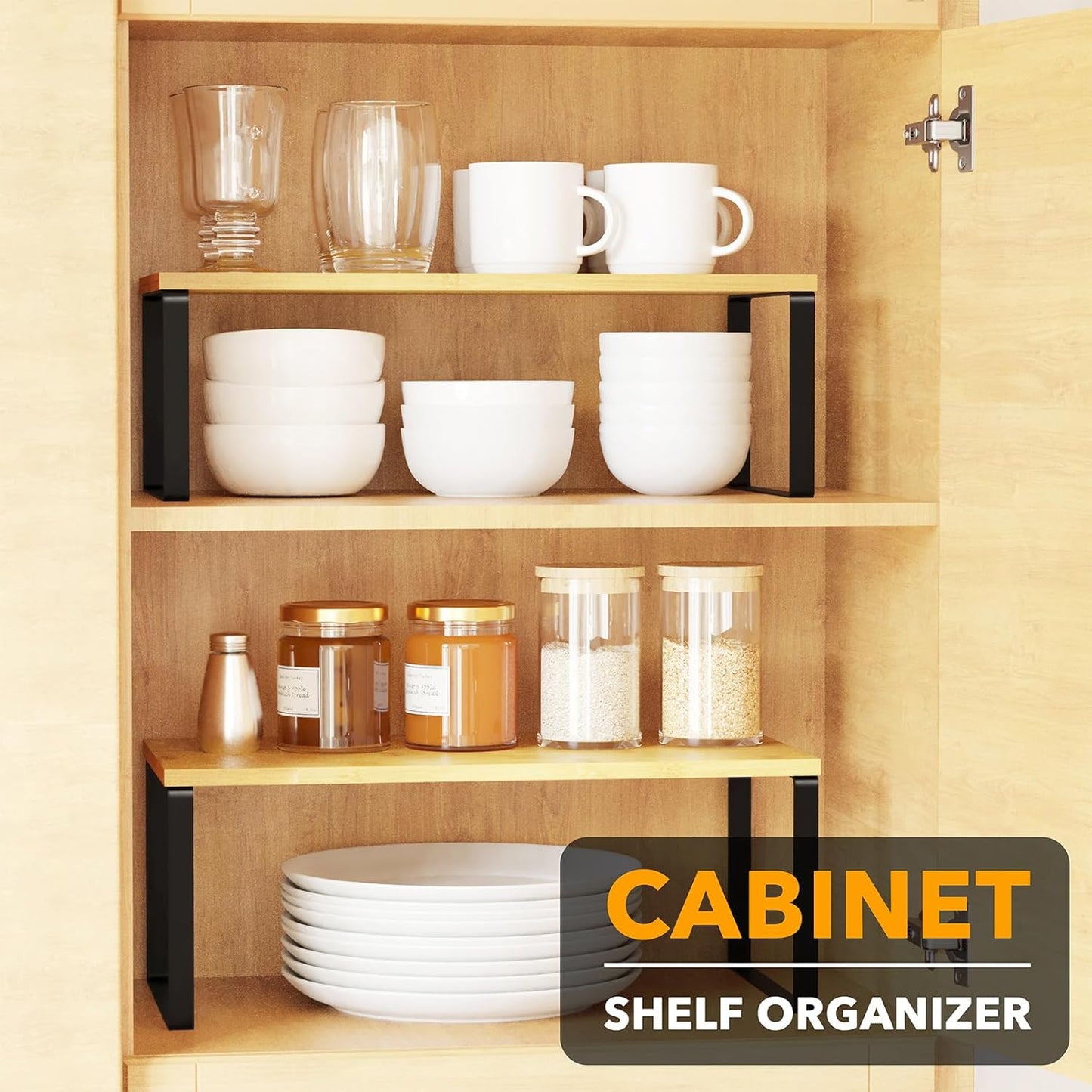 Organiz. estantes cocina set 8 expandible apilable negro