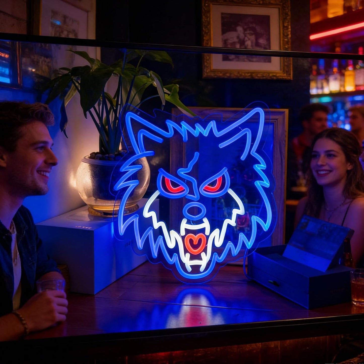 Letrero neón lobo LED regulable decoración pared bar hogar