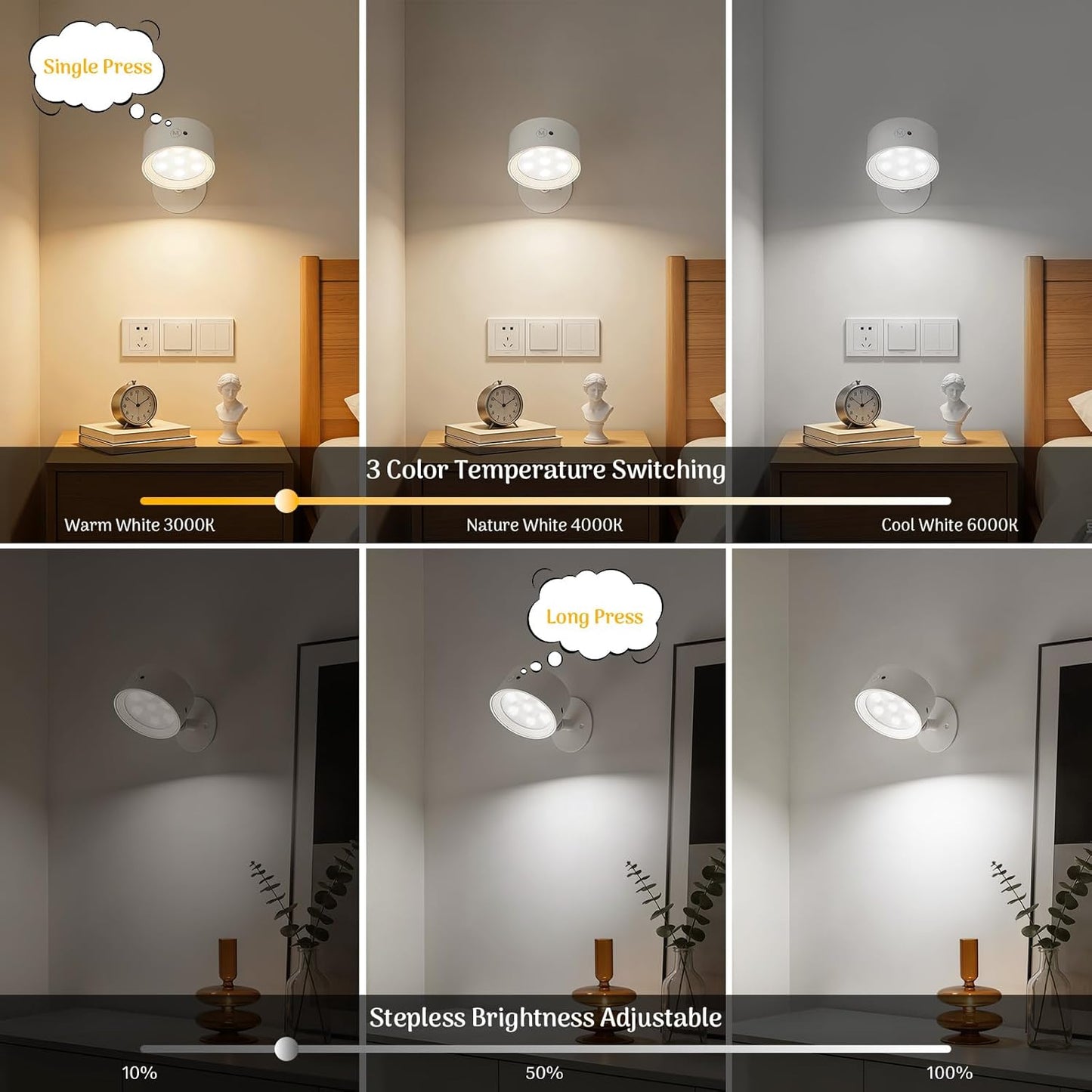 2 Apliques Pared Inalámbricos con Luces LED Regulables