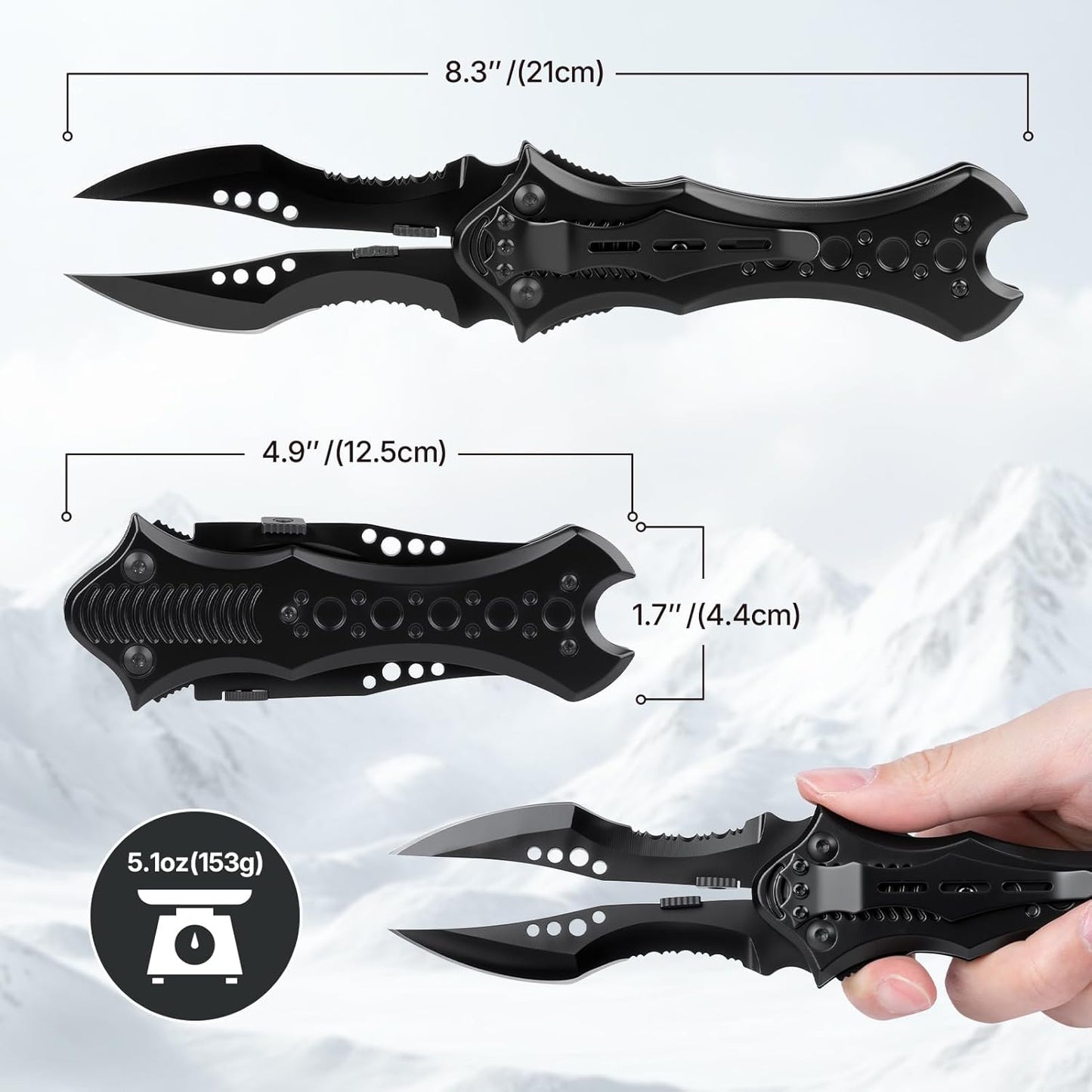 Cuchillo bolsillo doble hoja cuchillas dentadas EDC camping