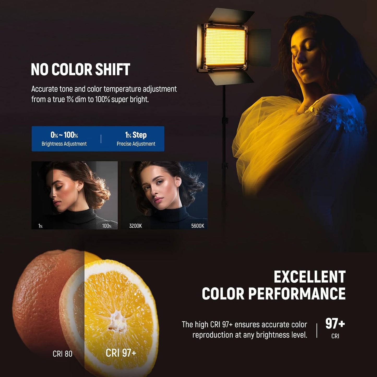 Luz LED RGB estudio 50W 7000Lx CRI97 con trípode y app