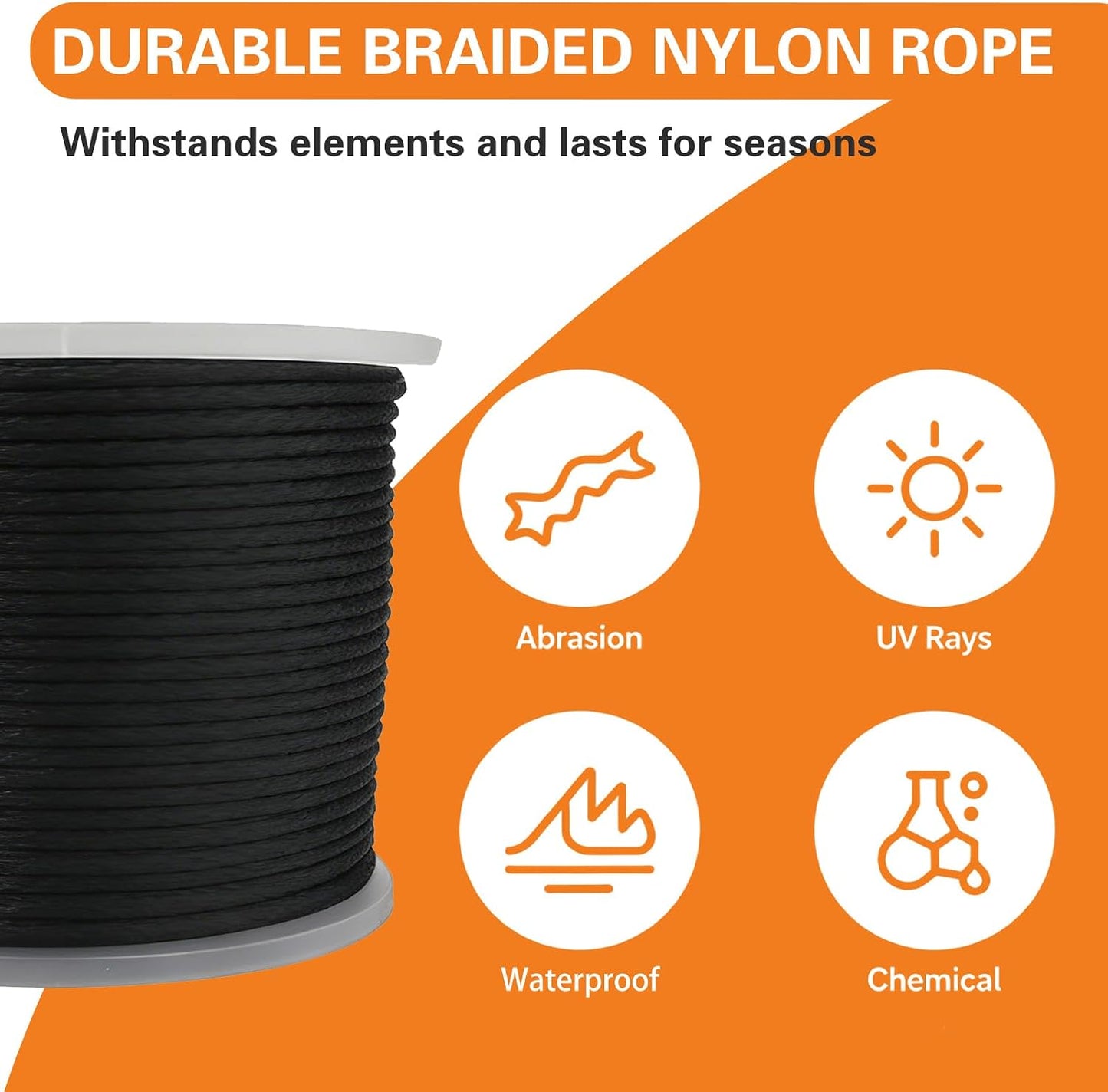 Cuerda nailon 1/8pulg 500ft resistente UV y abrasión multiusos
