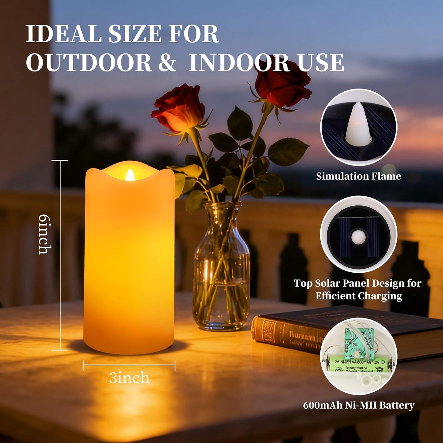 Velas solares impermeables pack 2 pilar 3x6pulg recargable