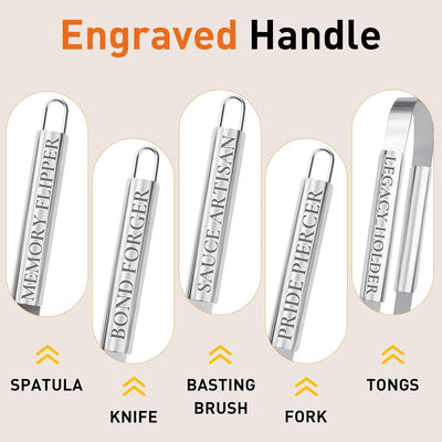 Juego utensilios parrilla acero inox para hombres