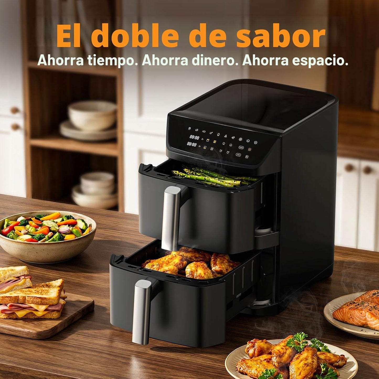 Freidora aire doble cesta 12.6qt para 10-12 pers