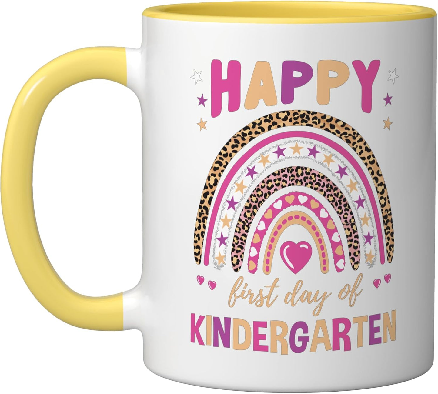 Taza cerámica leopardo arcoíris para primer día de kindergarten