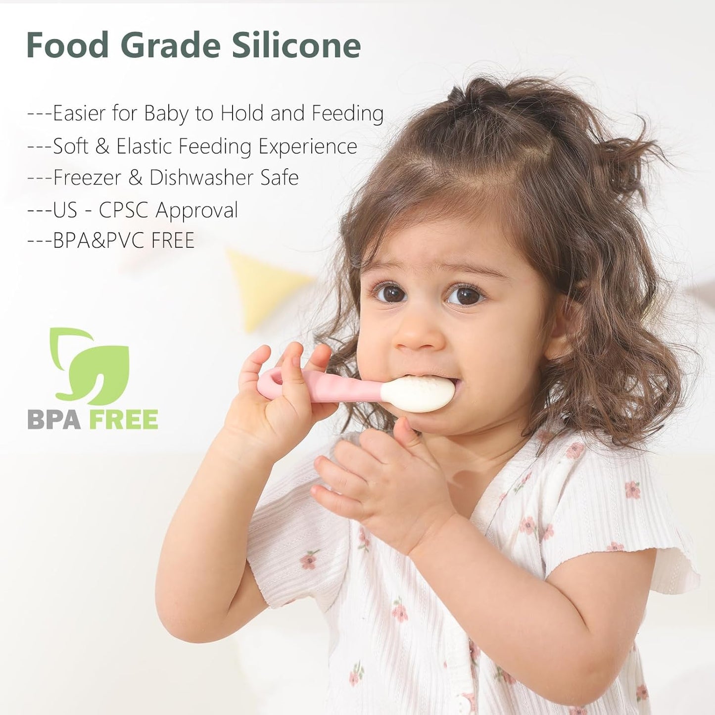 Cucharas de silicona para bebé sin BPA con mango antideslizante