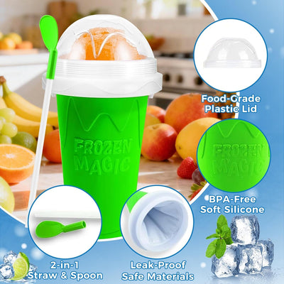 Taza mágica para granizados y jugos con tapa y popote color verde