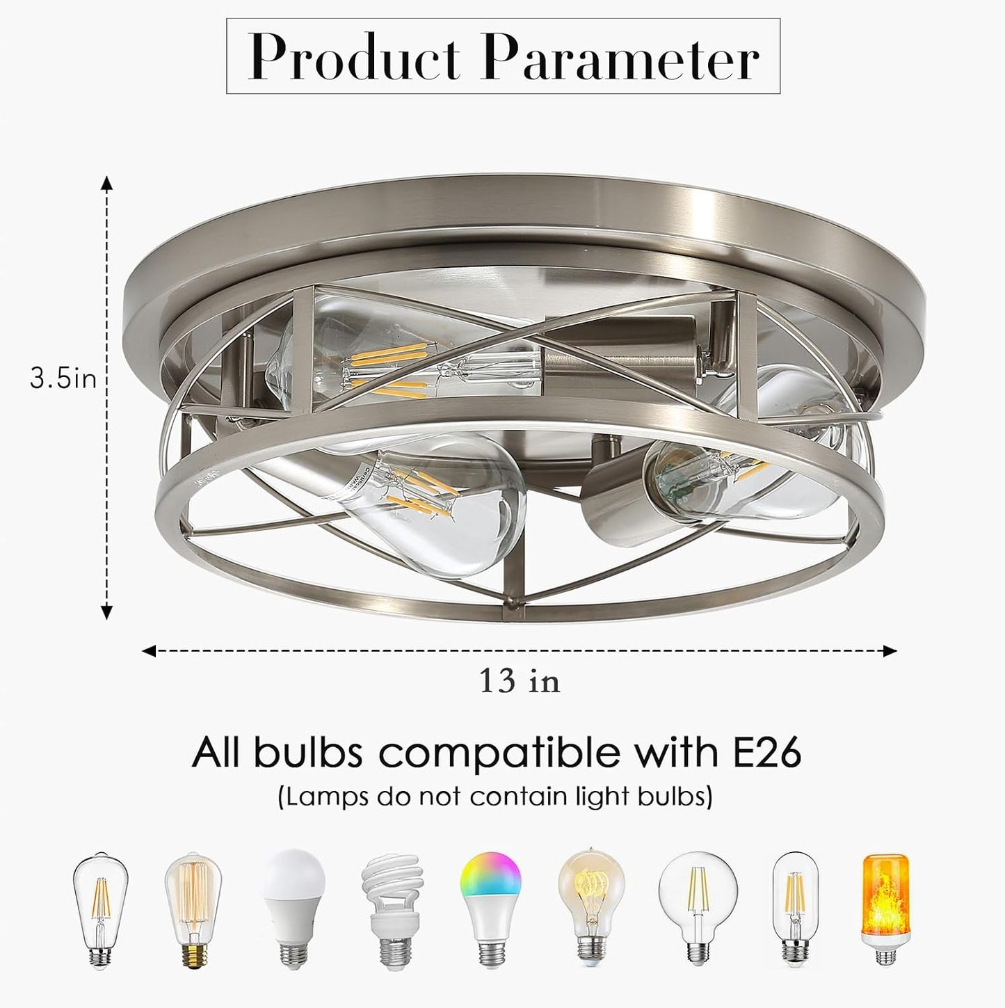Lámpara techo níquel cepillado 3 luces baño pasillo dormitorio