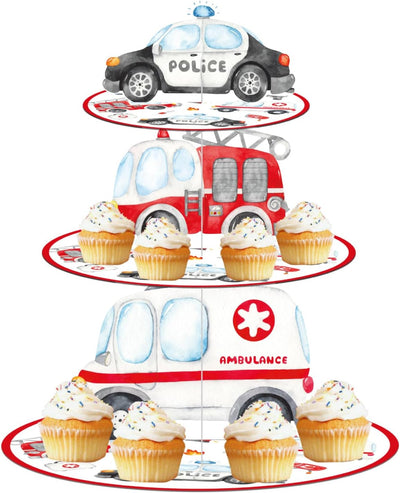 Soporte de emergencia para cupcakes 3 niveles camión bomberos ambulancia