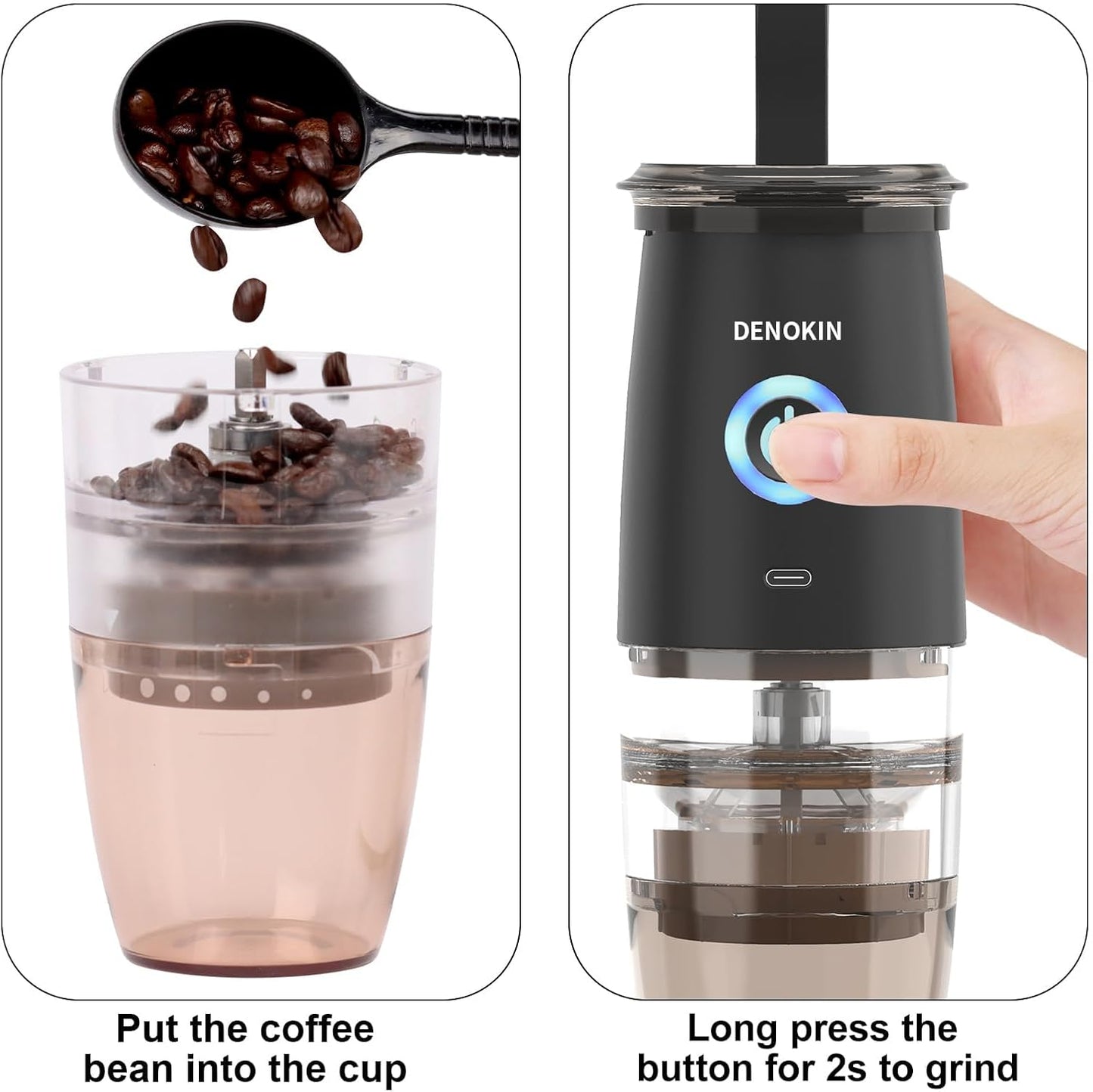 Molinillo de café portátil 2 en 1 eléctrico y manual con 5 ajustes