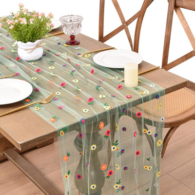 Camino mesa bordado margaritas 10ft tul cocina comedor decoración