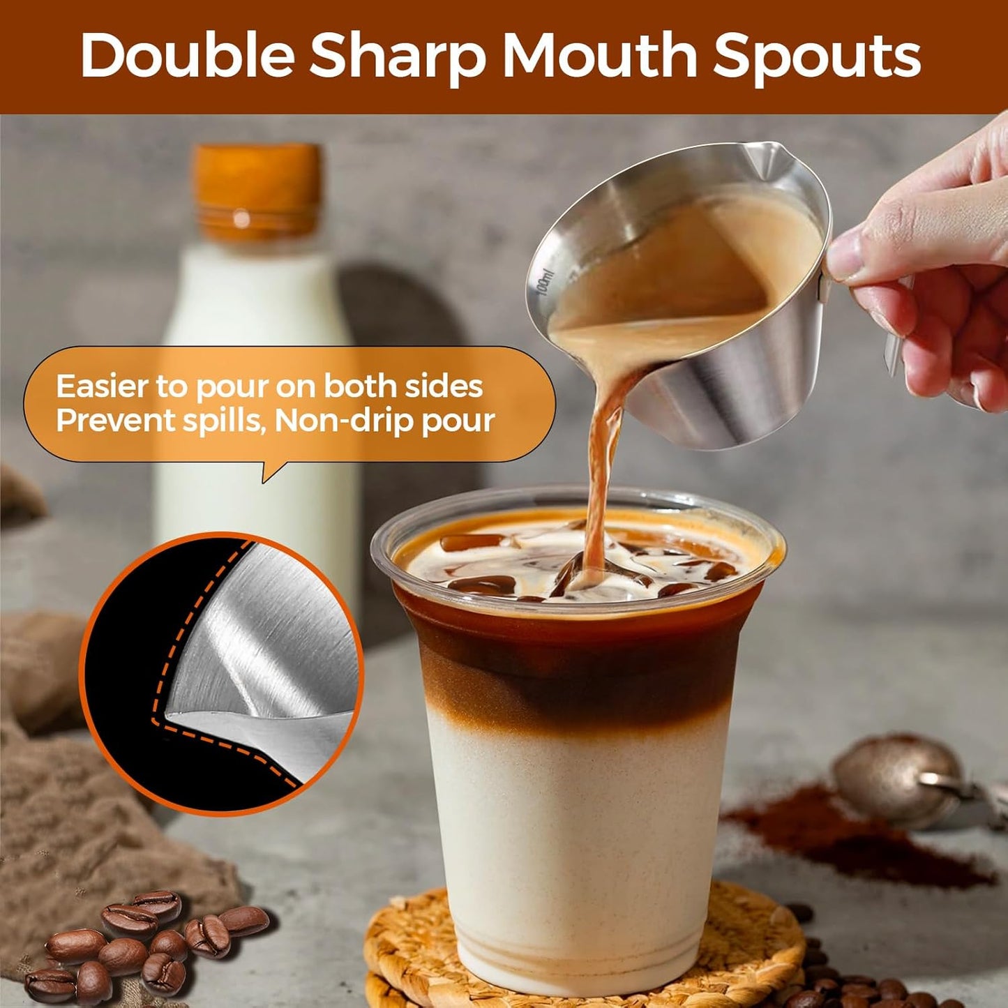 Tazas de café expreso de acero inoxidable doble boquilla 3.4 oz