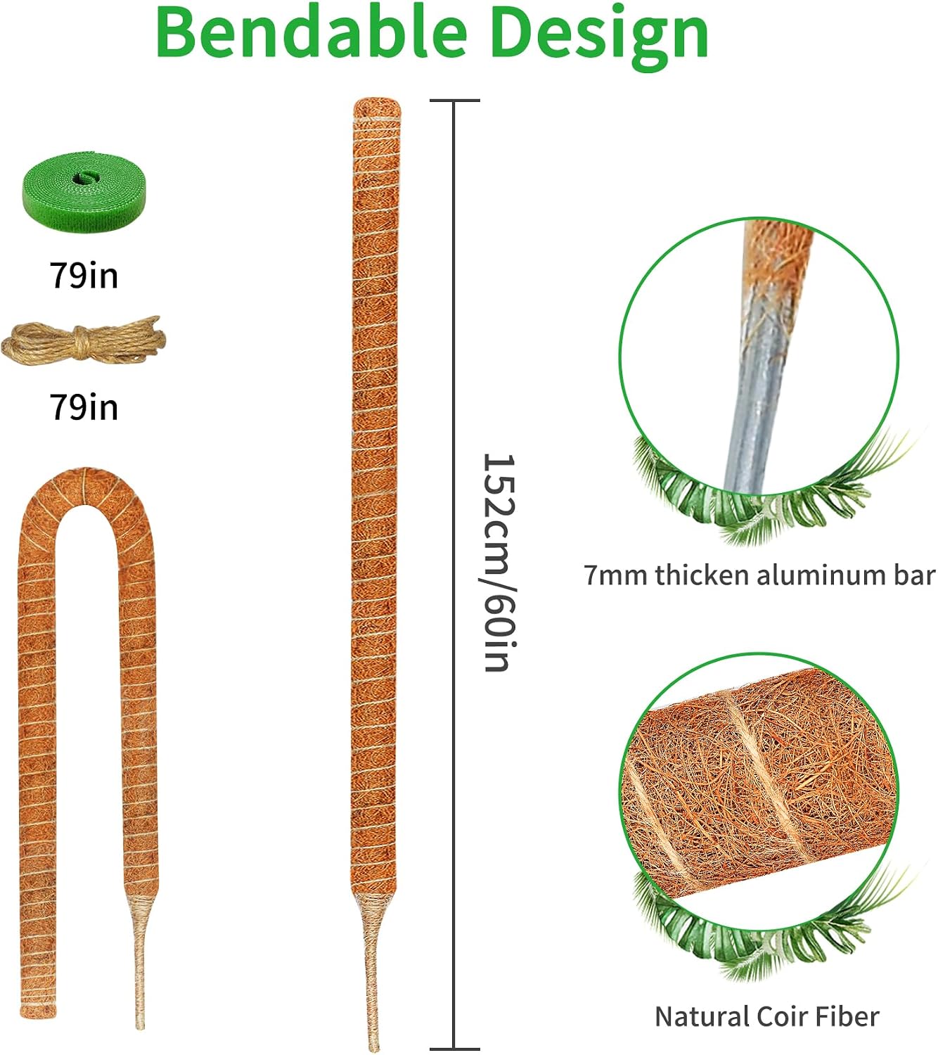 2 Postes Musgo 60pulg Soporte Plantas Monstera