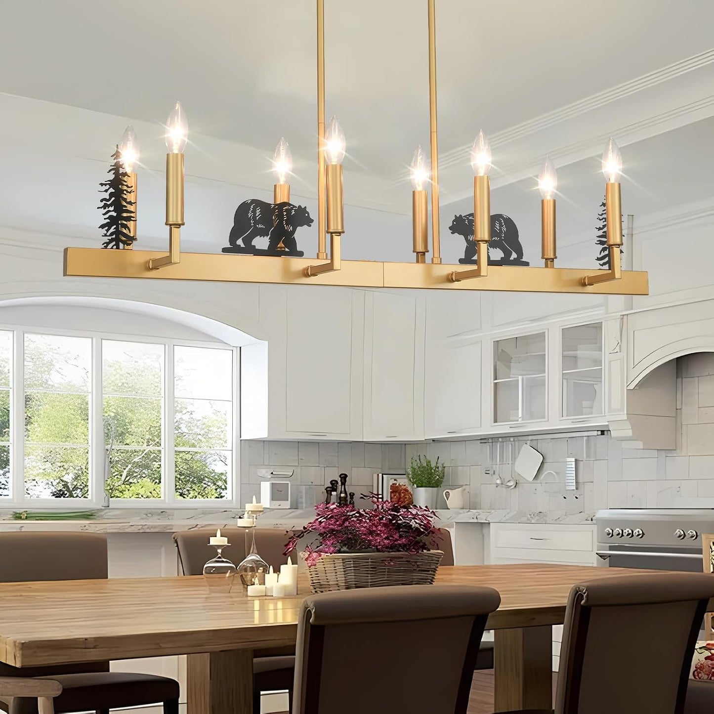 Candelabro hierro 8 luces diseño árbol oso comedor