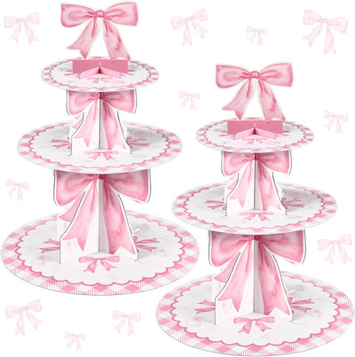 Soportes de 3 niveles para tartas lazo rosa decoración fiesta cumpleaños boda