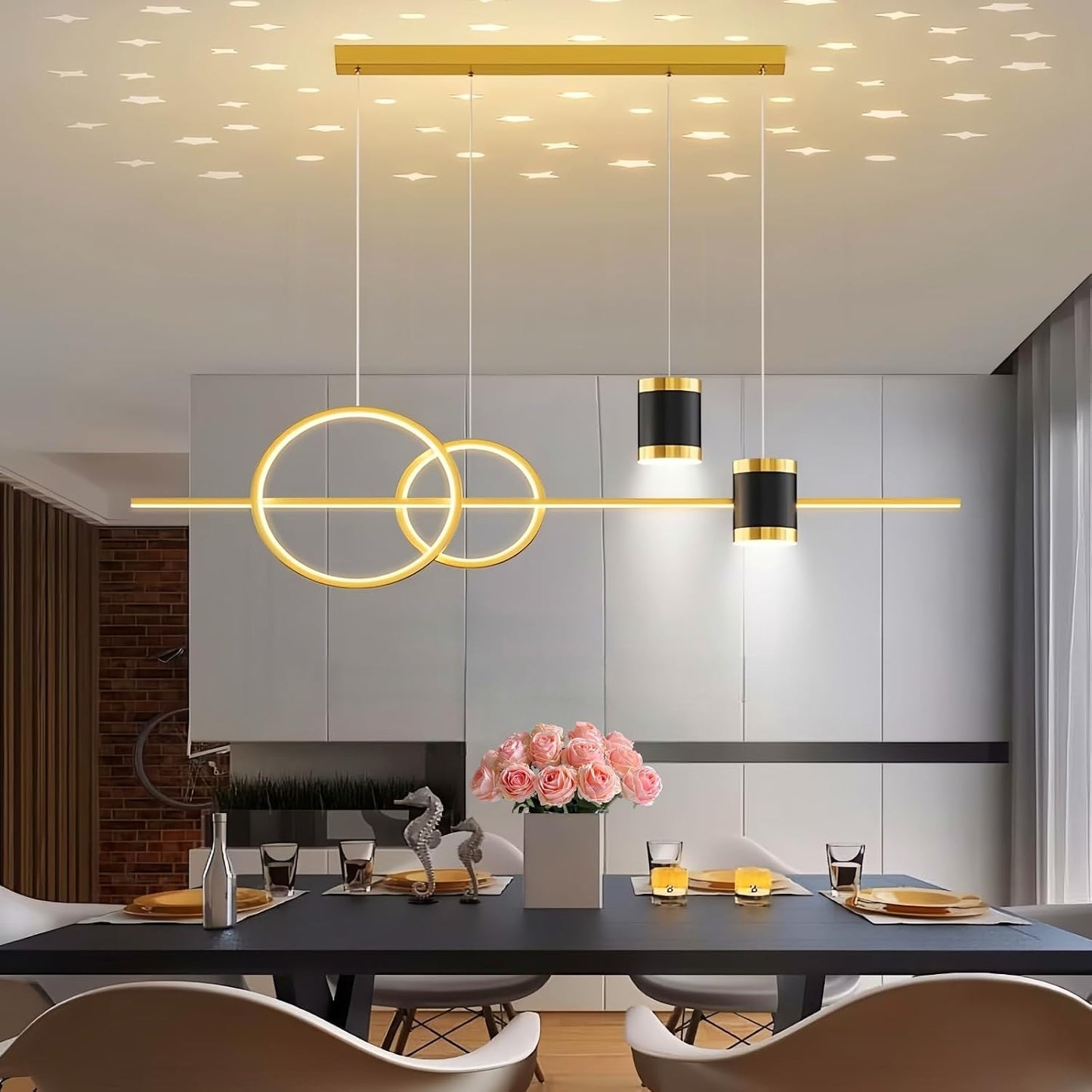 Lámpara colgante LED moderna dorada 39pulg con control remoto