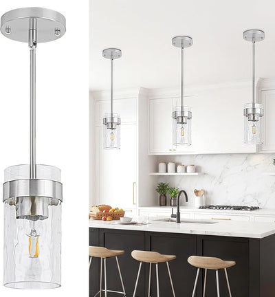 Lámpara colgante vidrio ondulado níquel cocina comedor