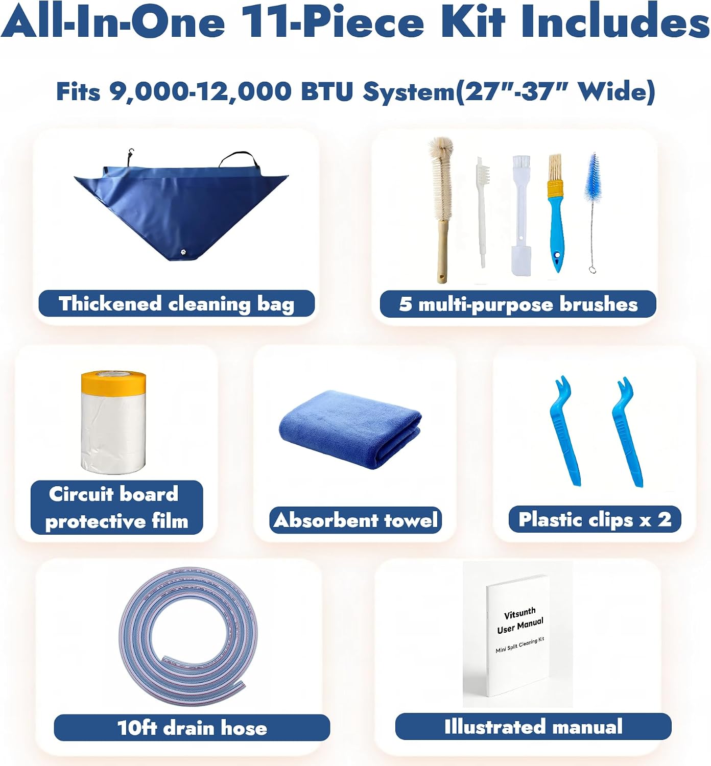 Kit 11 bolsas limpieza mini split 9000-12000BTU con accesorios