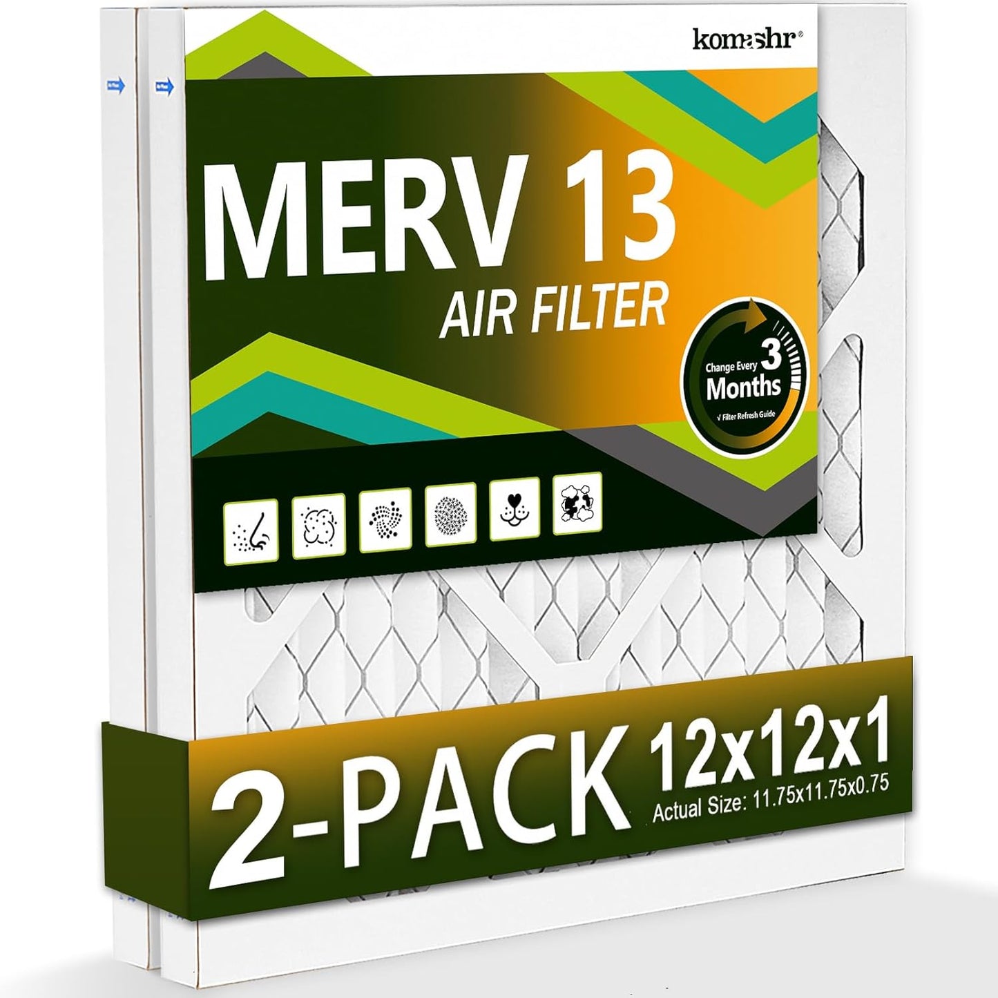 Filtro aire MERV 13 12x12x1 paquete 2 reemplazo HVAC