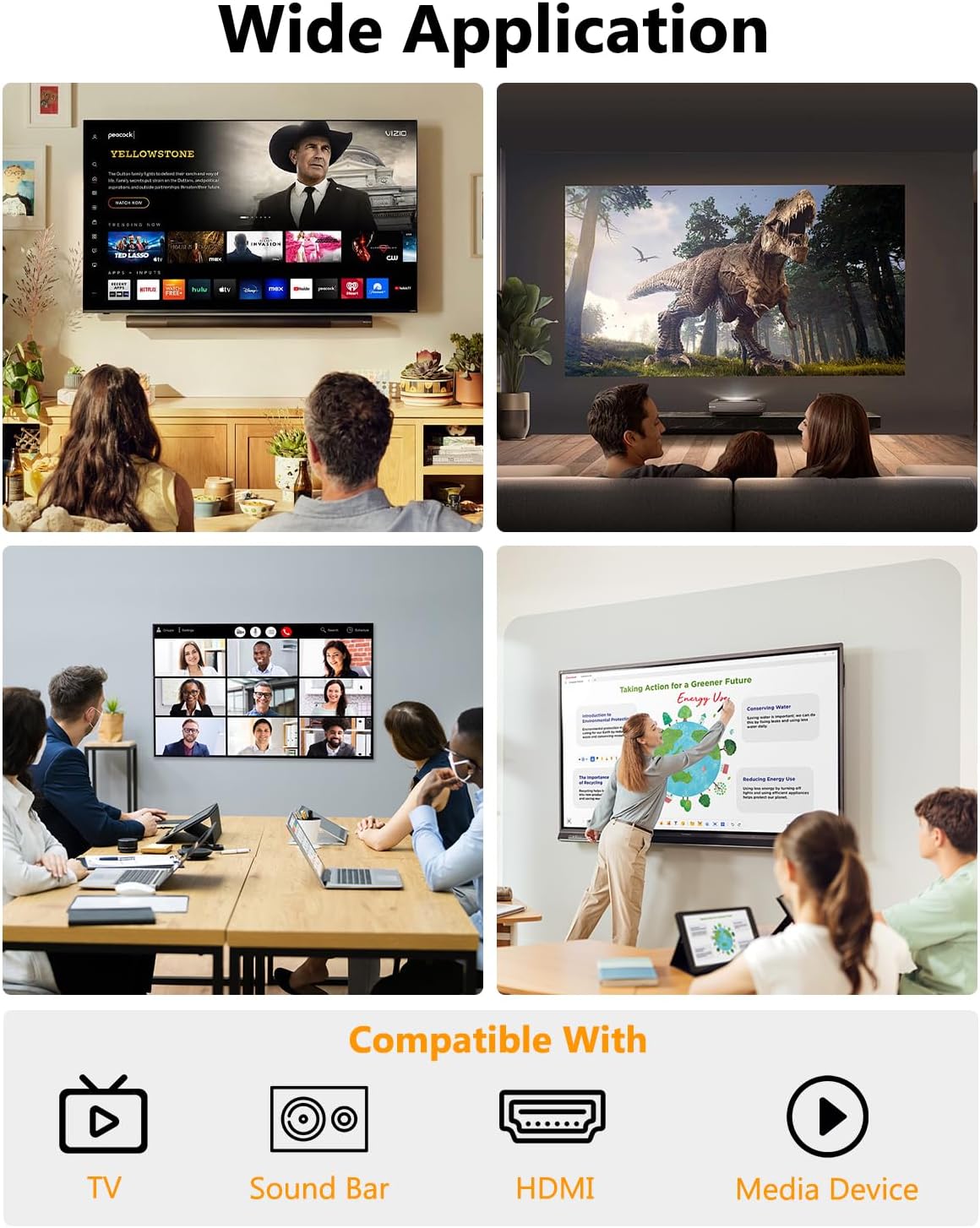 Ocultador cable TV pared con 2 salidas CA USB-A y tipo C