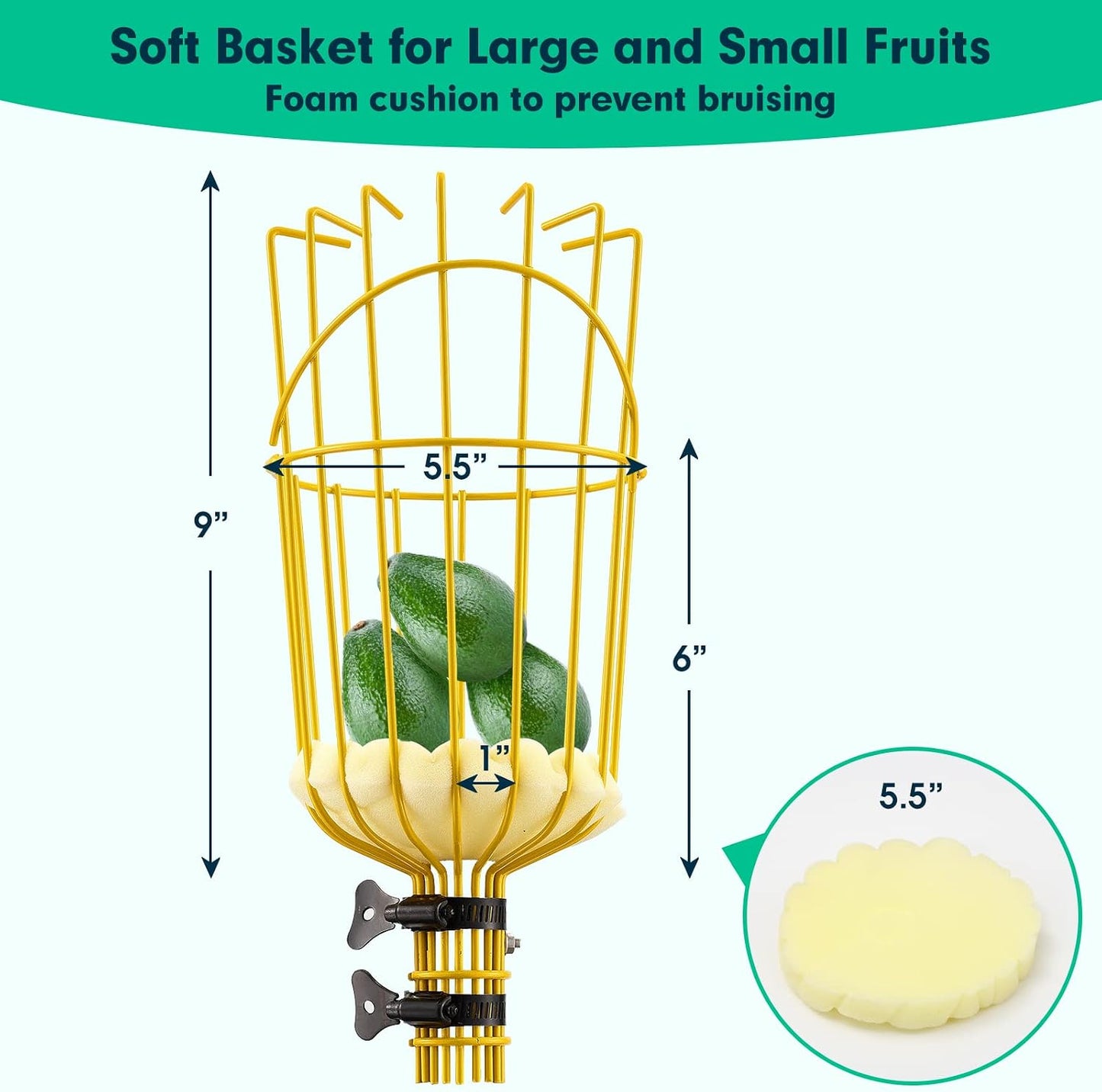 Recolector frutas 66pulg cesta poste ajustable agarre