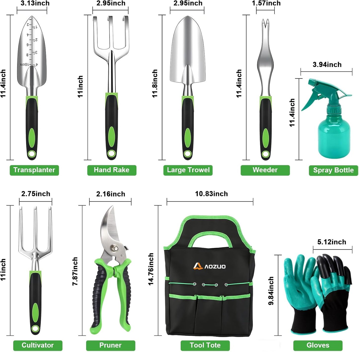 Set Herramientas Jardín Aluminio Inox Bolsa Organiz.