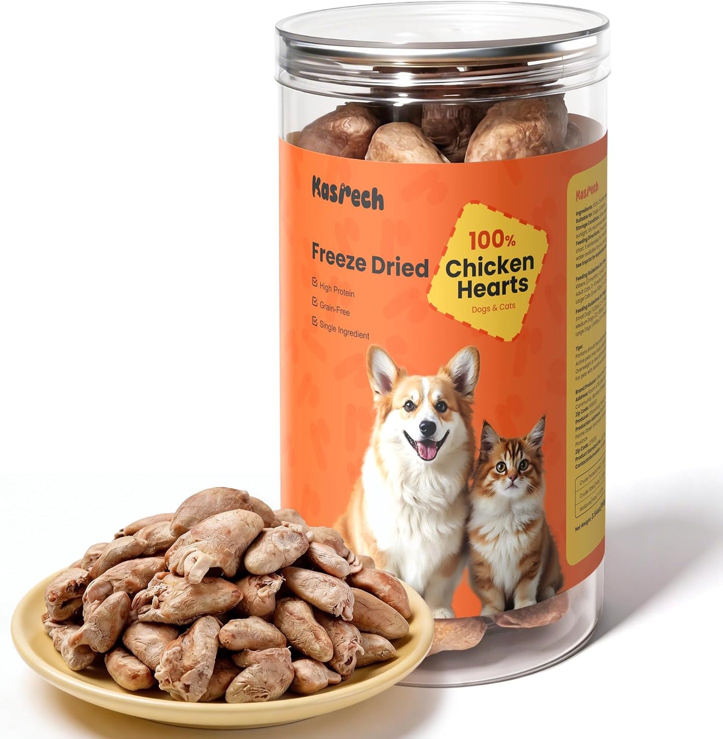 Corazones de pollo deshidratados para gatos y perros 3.54oz
