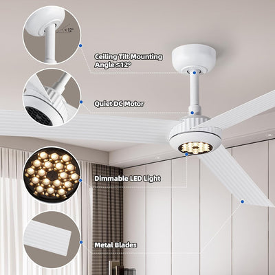 Ventilador techo luces motor CC reversible 6 vel blanc