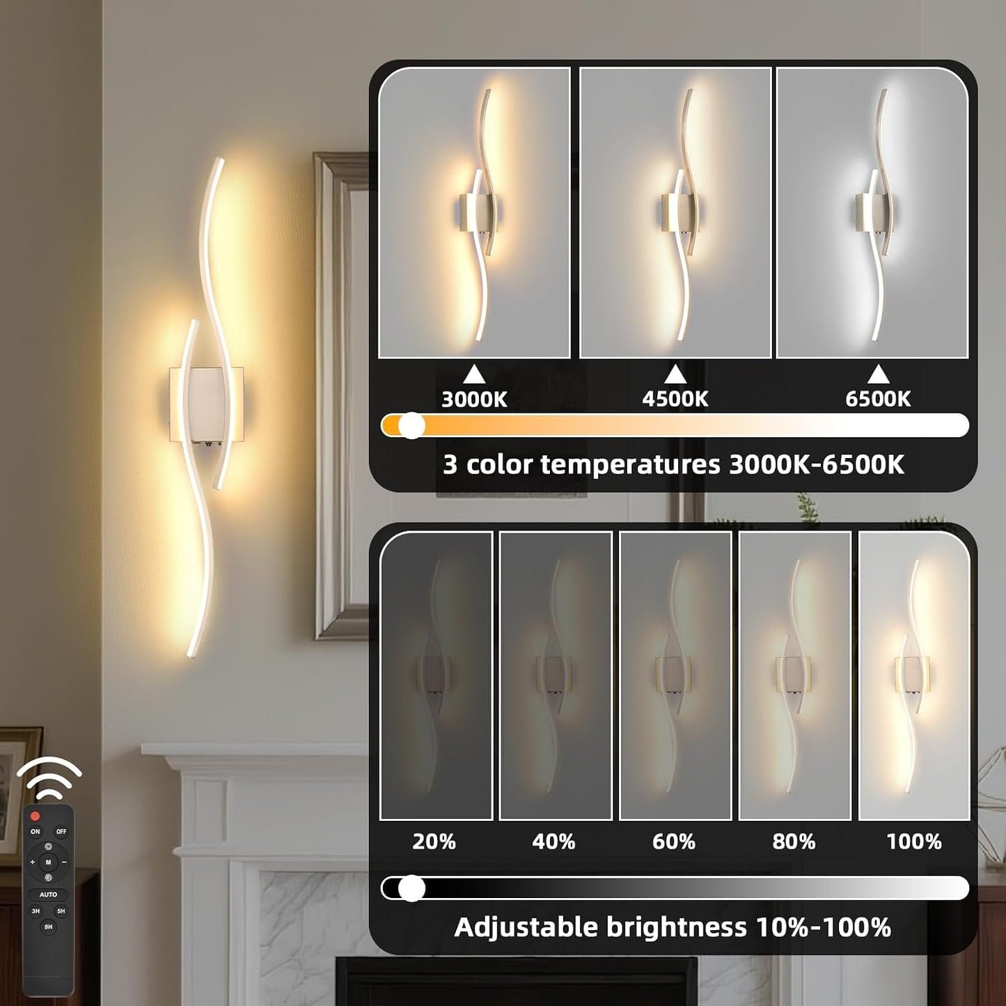 Aplique pared LED inalámbrico recargable 31.4pulg 3 colores