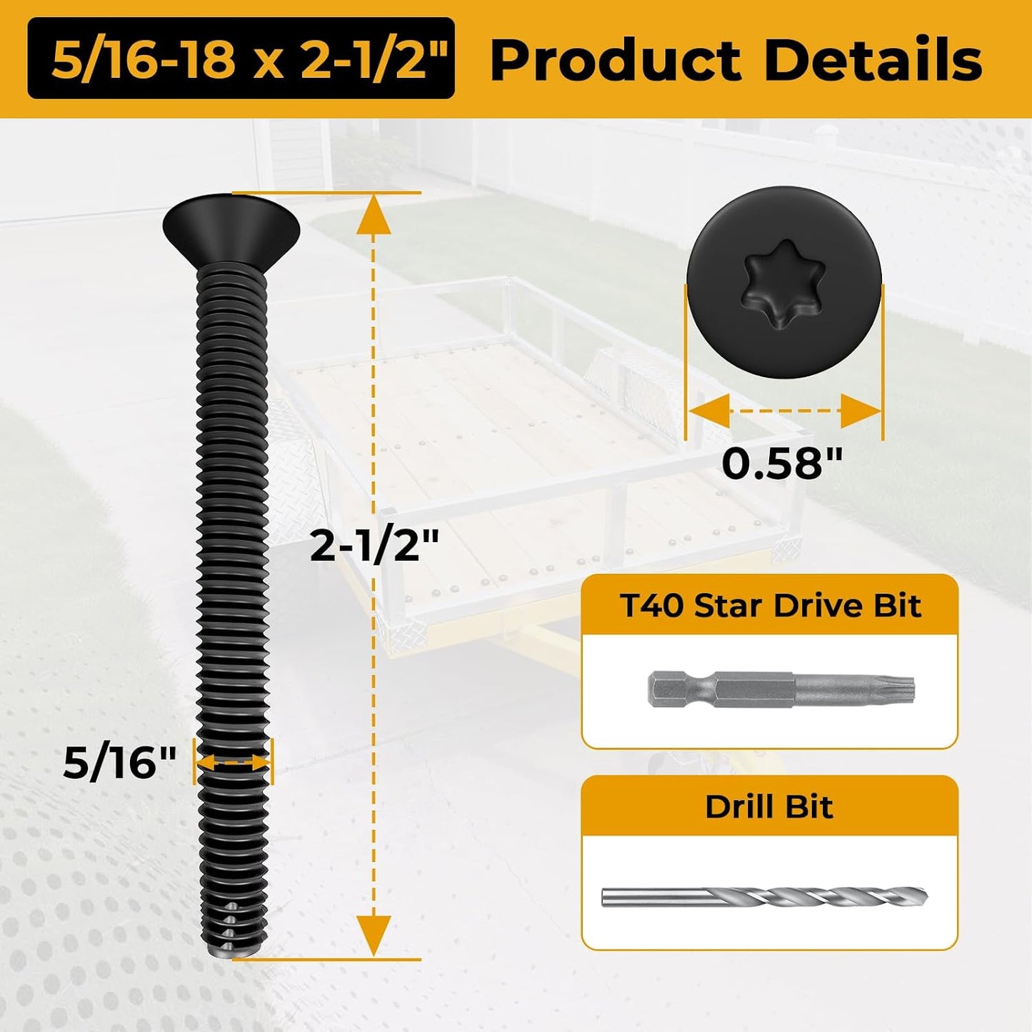 300 Tornillos 5/16-18x2.5pulg Torx F Fosfato Negro Avellanado