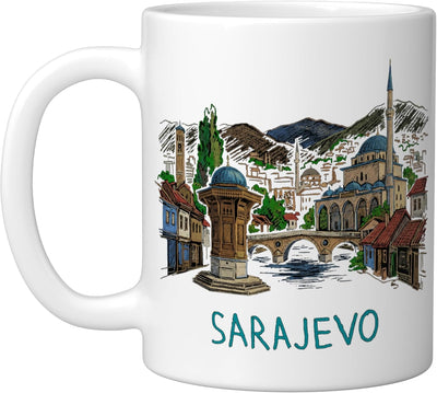 Taza cerámica Sarajevo Bosnia Herzegovina souvenir regalo blanco