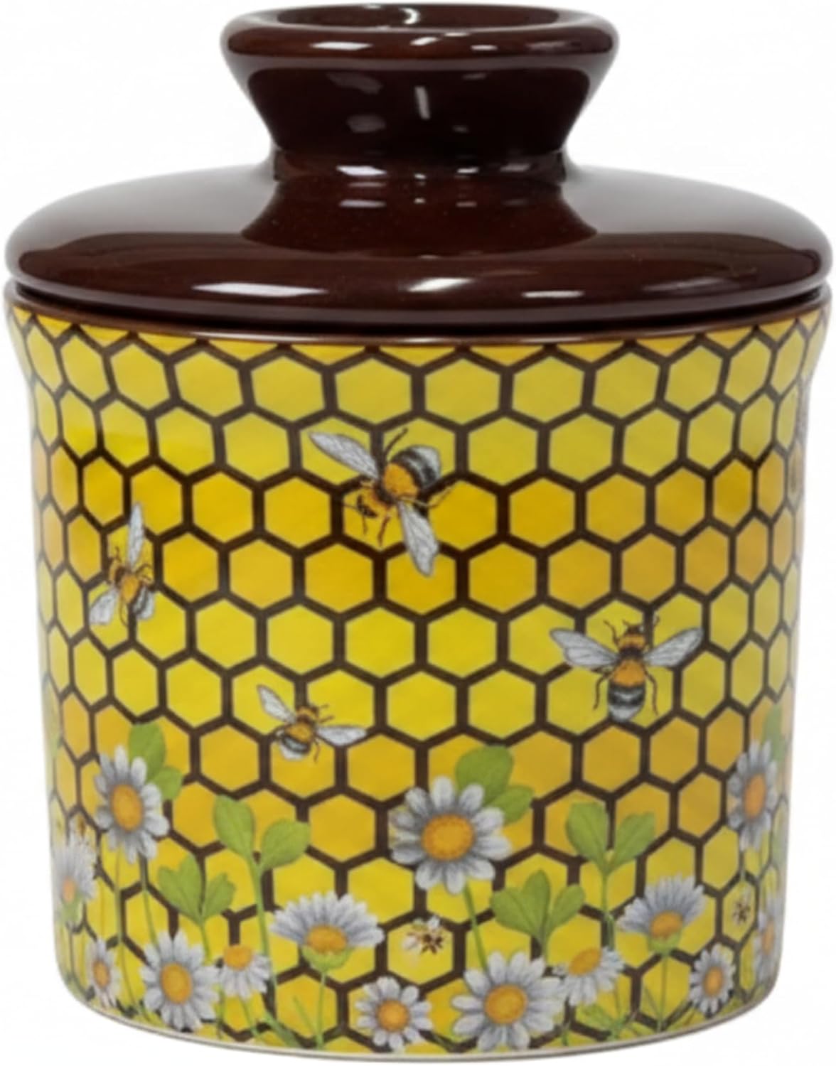 Mantequera de cerámica con línea de agua diseño de abeja de miel